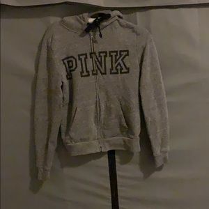 Gray PINK Zip Up Hoodie